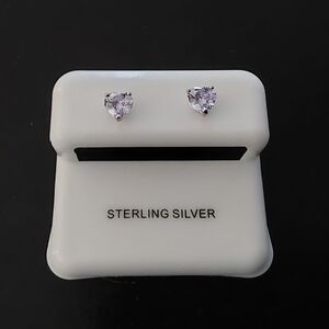 Sterling Silver CZ Heart Stud Earrings with Lavender Accents